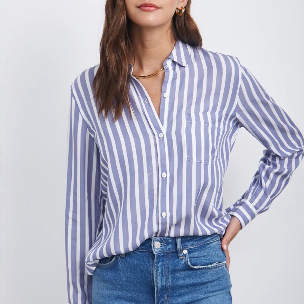 Rails Blue & White Striped Long Sleeve Button Down Shirt
